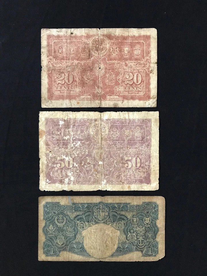 British Malaya 1, 5, 10, 20, 50 Cents & 1 Dollar Banknotes 1941 Old Circulated Bank Bills 6Pcs/Lot