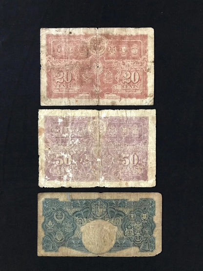 British Malaya 1, 5, 10, 20, 50 Cents & 1 Dollar Banknotes 1941 Old Circulated Bank Bills 6Pcs/Lot