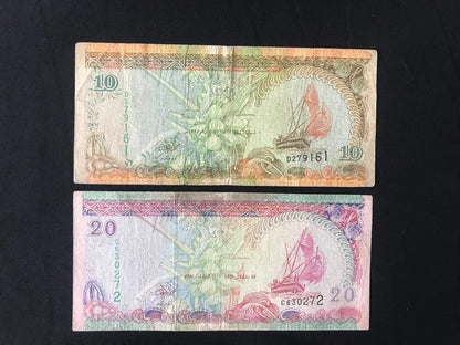 Maldives 10, 20, 50, 100, 500 Rufiyaa Banknotes 1998-2006 Old Circulated Bank Bills 5pcs/ Lot Set