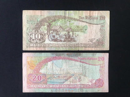 Maldives 10, 20, 50, 100, 500 Rufiyaa Banknotes 1998-2006 Old Circulated Bank Bills 5pcs/ Lot Set