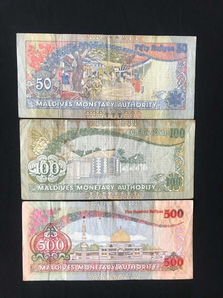 Maldives 10, 20, 50, 100, 500 Rufiyaa Banknotes 1998-2006 Old Circulated Bank Bills 5pcs/ Lot Set
