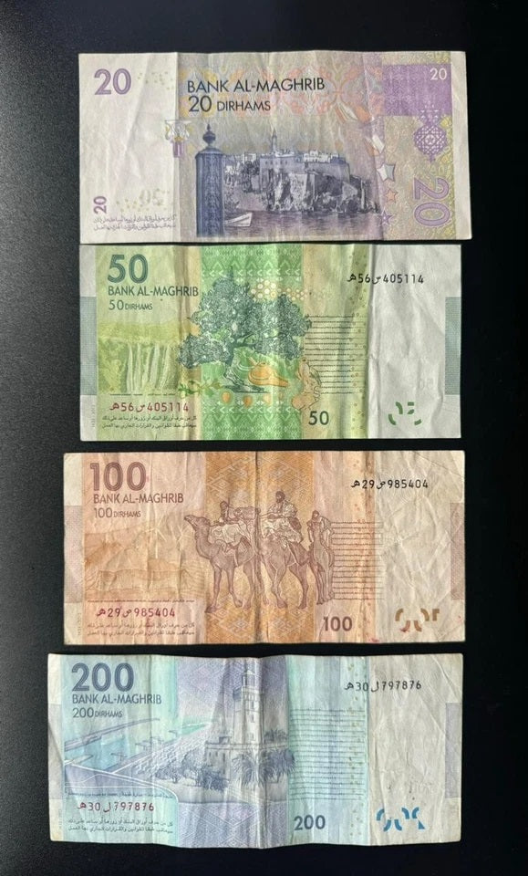 Morocco 20, 50, 100, 200 Dirhams Banknotes 2005- 2012 Circulated Bills 4Pcs/ Lot