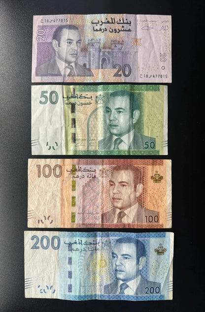 Morocco 20, 50, 100, 200 Dirhams Banknotes 2005- 2012 Circulated Bills 4Pcs/ Lot