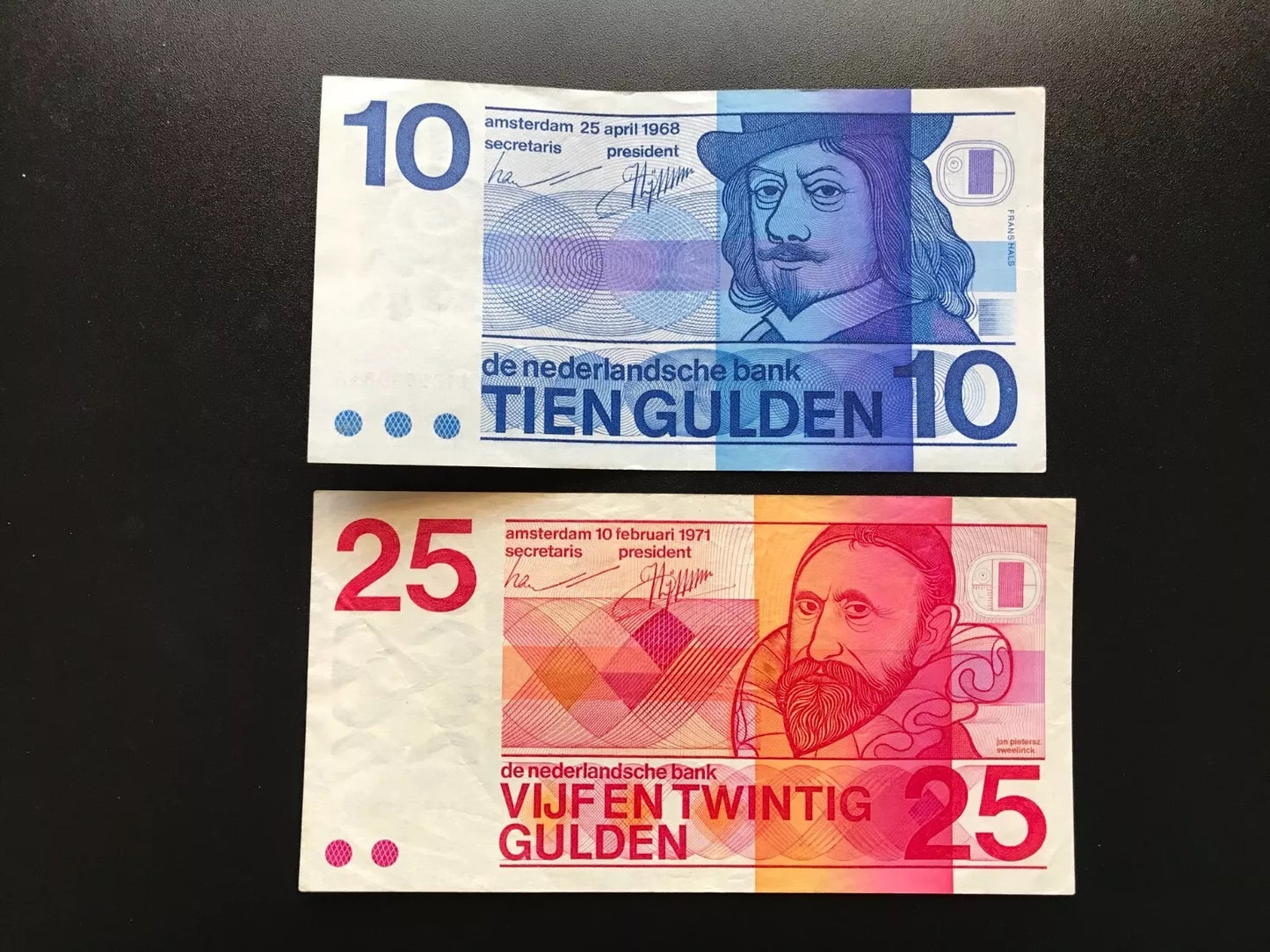 Netherlands 10, 25 Guldens Banknotes 1968-71 Old VF & Circulated Bills 2pcs/ Lot