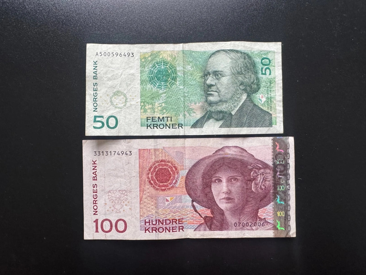 Norway 50, 100 Kroner Banknotes 2006-2011 Circulated Bank Bills 2pcs/ Lot