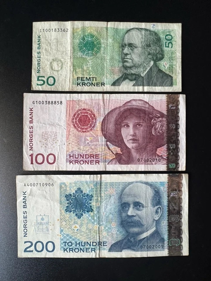 Norway 50, 100, 200 Kroner Banknotes 2008-09-10 Circulated Bank Bills 3pcs/ Lot