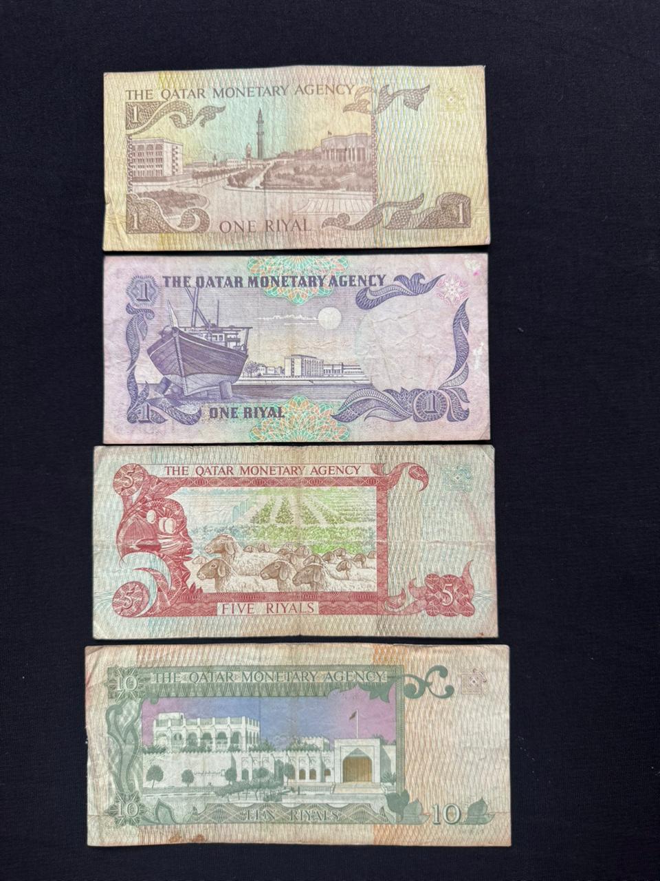 Qatar 1, 5, 10, Riyals Banknotes 1980 2nd Issue Single Sign Bills 4Pcs/ Lot set