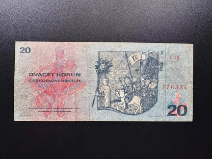 Czechoslovakia 20 Korun Banknote 1970 Old Circulated Paper Money Bank Bills P-92