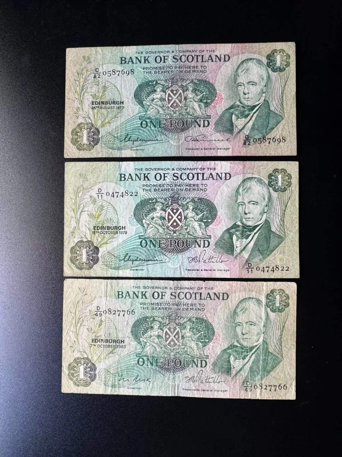 Scotland 1 Pound Banknotes 1977-1979-1983 Old Circulated 3 type Bills 3Pcs/Lot