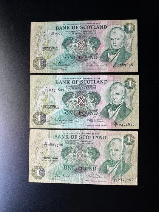 Scotland 1 Pound Banknotes 1977-1979-1983 Old Circulated 3 type Bills 3Pcs/Lot