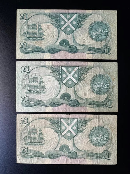 Scotland 1 Pound Banknotes 1977-1979-1983 Old Circulated 3 type Bills 3Pcs/Lot