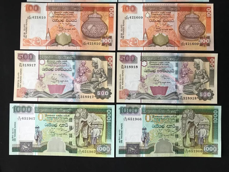 Sri Lanka 10-1000 Rupees Banknotes 2001 UNC Pair S/N Consecutive Number Full set 12Pcs/Lot