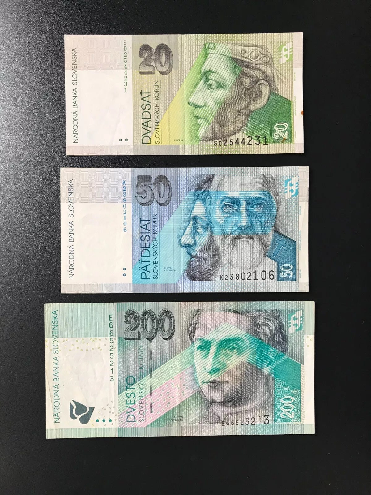 Slovakia 20, 50, 200 korun Banknotes Old Circulated Paper Bank Bills 3pcs/set
