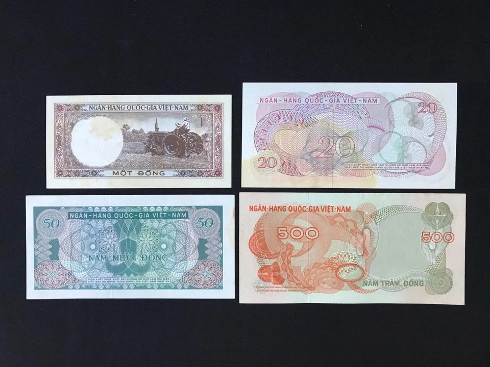 South Vietnam 1, 20, 50, 500 Dong Banknotes old VF 4pcs/lot Paper Bank Bills