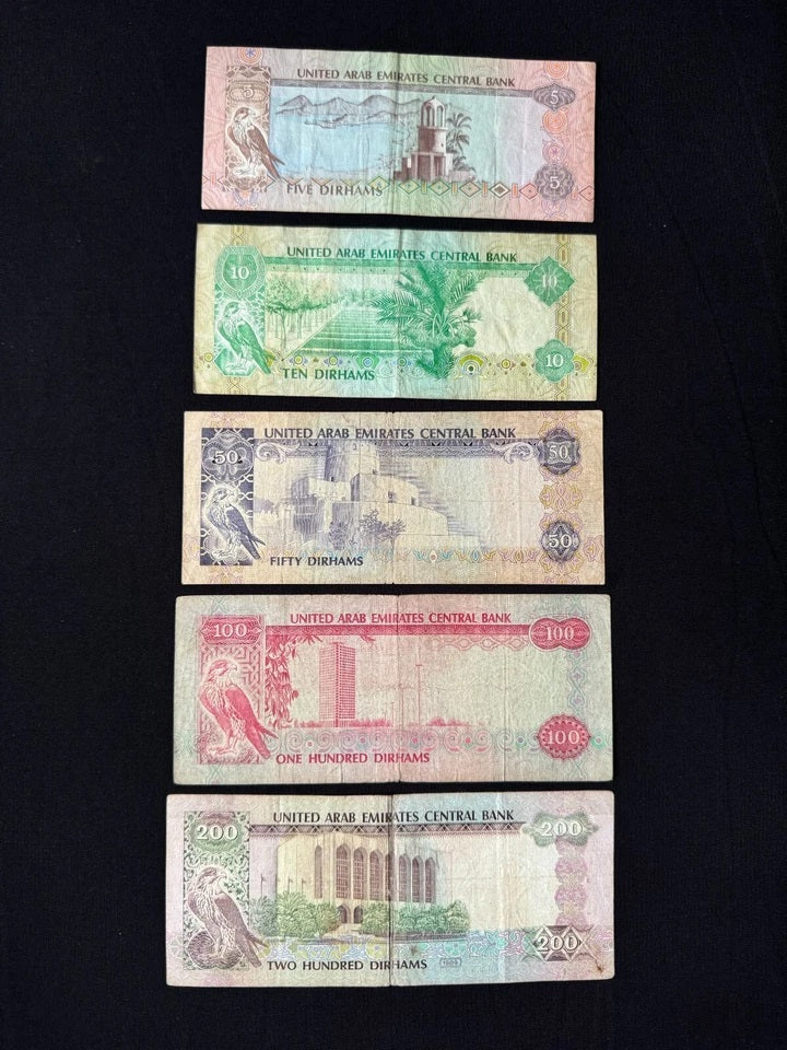 Dubai UAE 5, 10, 50, 100, 200 Dirhams 1982-1989 Old 2nd Issue Bills 5pcs/Lot