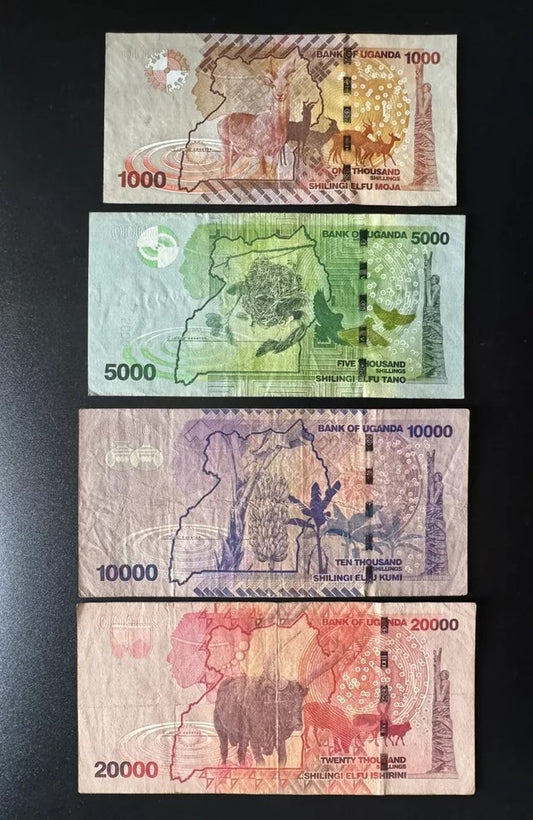 Uganda 1000, 5000, 10000, 20000 Shillings Banknotes 2010 Bank Bills 4Pcs/Lot Set