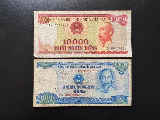 Vietnam 10000, 20000 Dong Banknotes 1991-1993 Old Circulated Bills 2 Pcs / Lot