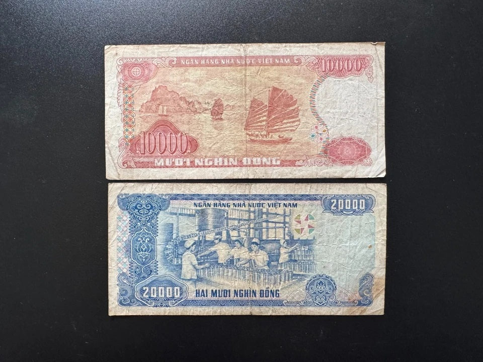Vietnam 10000, 20000 Dong Banknotes 1991-1993 Old Circulated Bills 2 Pcs / Lot