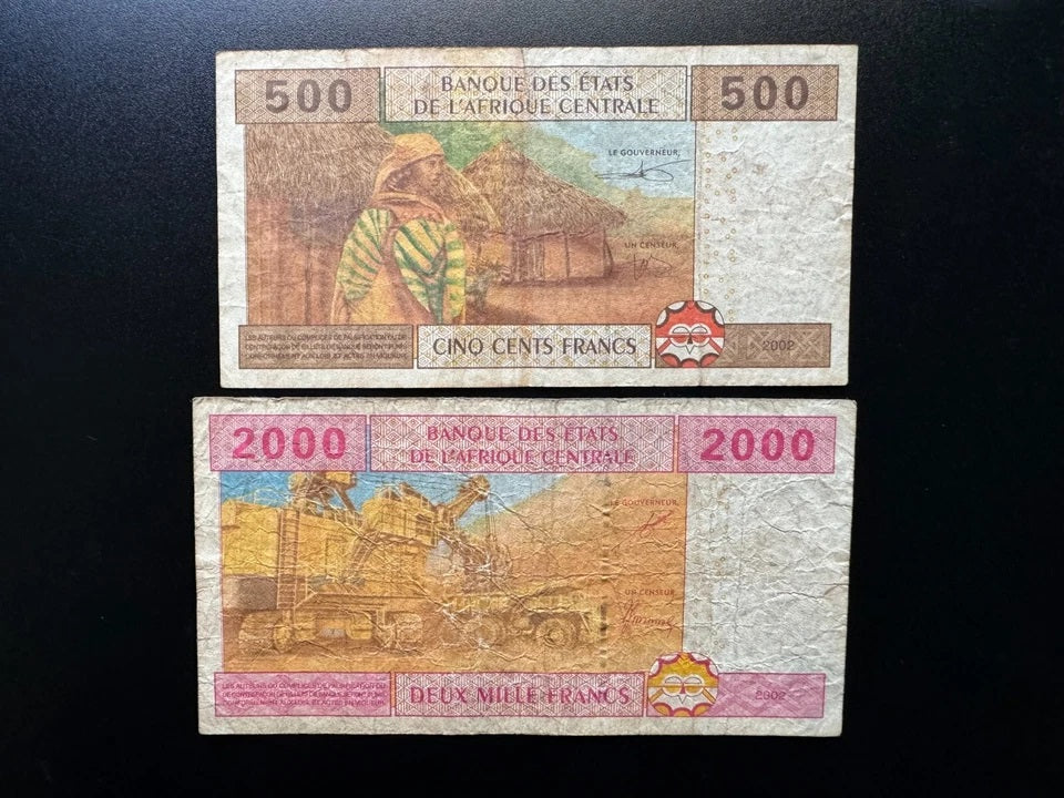 Central African 500, 2000 Francs Cameroon & Central Africa Banknotes 2Pcs/Lot