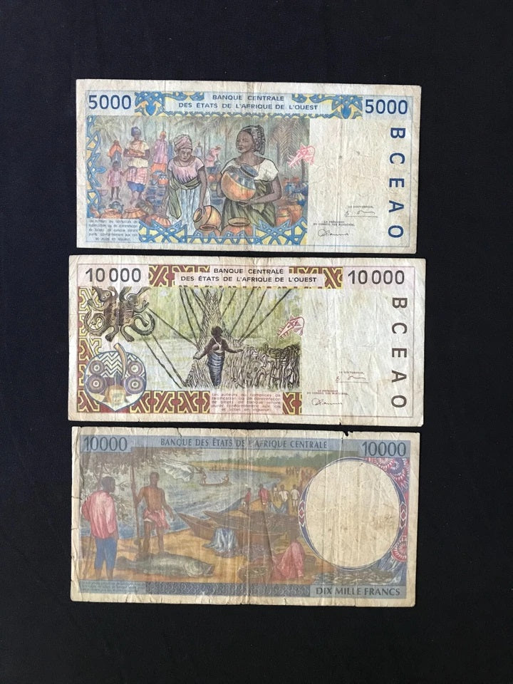 Central Africa & West Africa Countries Banknotes lot 3/pcs Old Circulated Bills